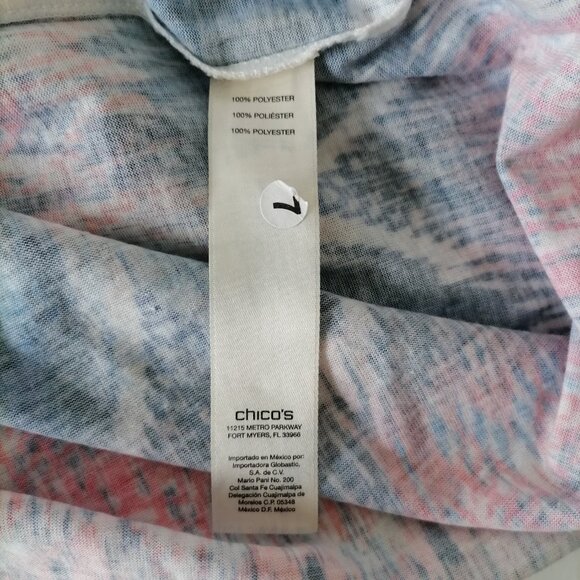 Chico’s Women's Blue Pink Crochet Abstract Ikat Print Blouse Top Size 2/USL - Picture 6 of 7